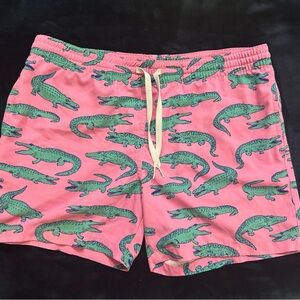 Men's Chubbies Pink Swim Trunks with Green Alligator Print. Size Small.